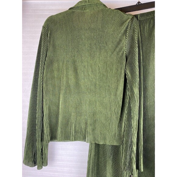 Say Anything 2pc Top Pants Sz M Olive Green Ribbed Long Sleeve Button Down Sheer - Picture 5 of 14